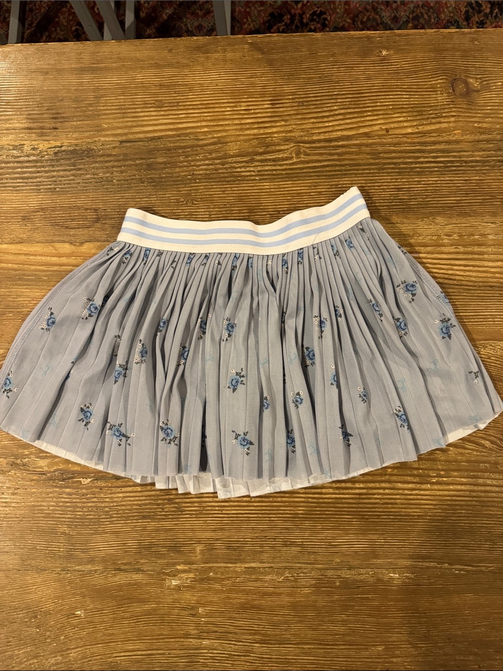 Vanilla Star Light Blue Floral Pleated Skort with Striped Waistband